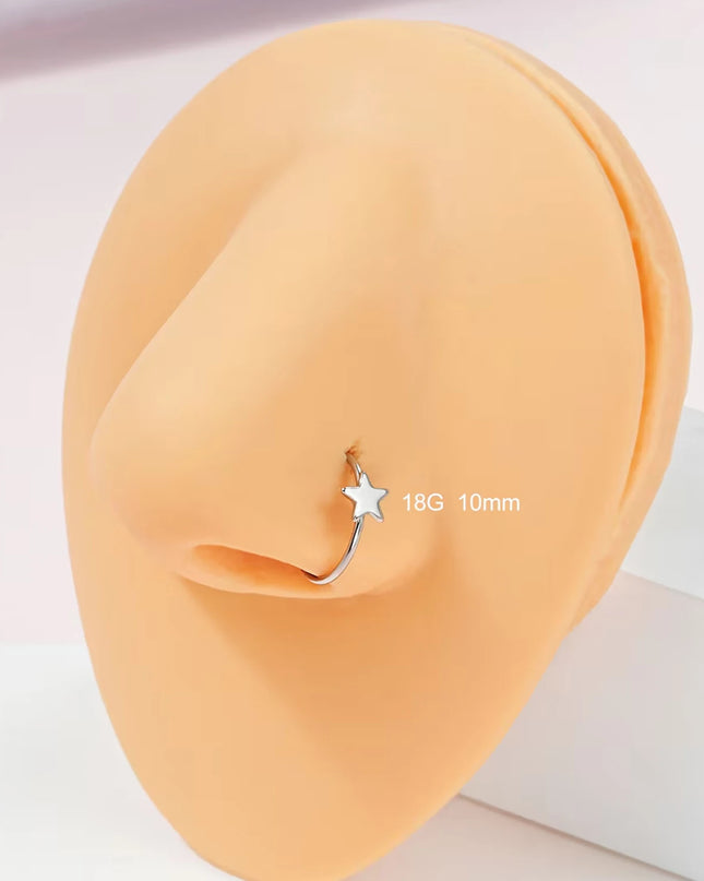 1PCS Nose Rings Hoops 20G 18G Nose Rings Stainless Steel Star Hoop Earrings Septum Clicker Hinged Segment Septum Hoops 8mm 10mm