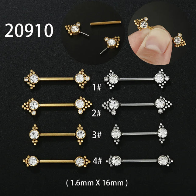 1Pair 14G Stainless Steel Externally Threaded PA Tongue Nipple Shield Barbell Ring Bar Body Piercing Jewelry Retainer