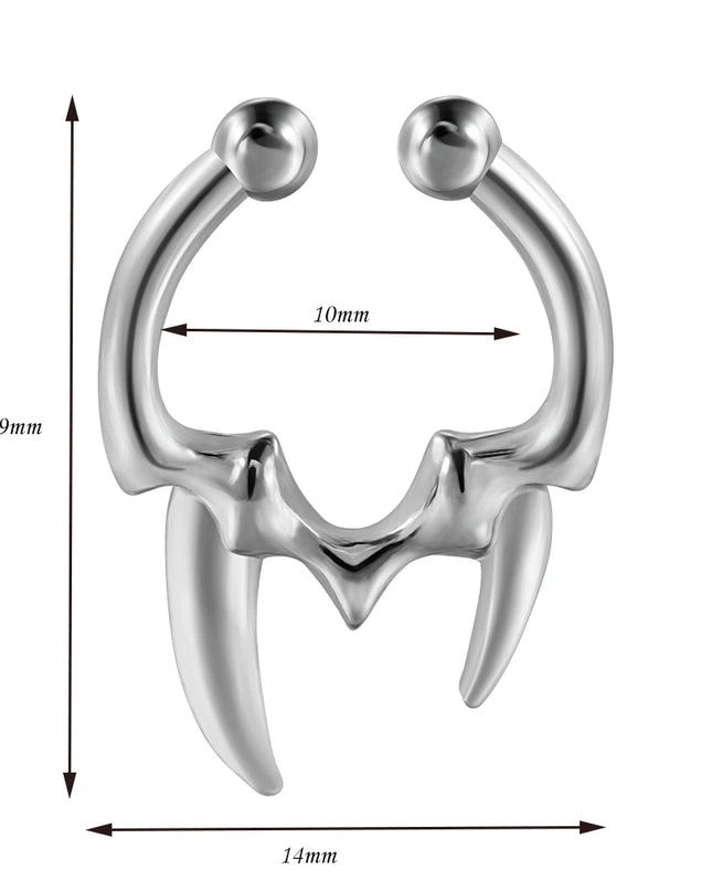 1PC Stainless Steel Irregular Ox Horn Fake Nose Ring Fangs Non Piercing Clip on Nose Hoop Cone Septum Fake Nose Piercing Jewelry
