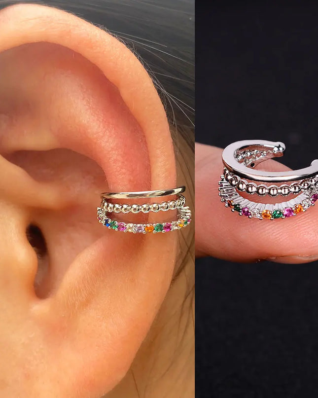 1Piece Zircon Charming Clip On Earrings Ear Cuff Without Piercing Women Geometric C Shape Earscreen Earcuffs Wrap Climb Earring
