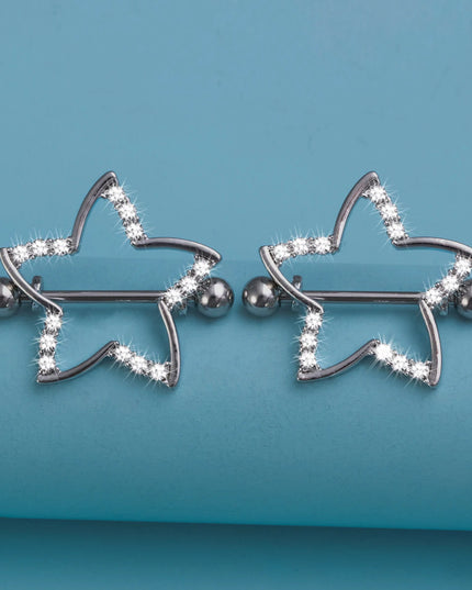 2pcs Nipple Ring Barbell Rhinestone Paved Star Shape Nipplerings Piercing Stainless Steel 14G Nipple Rings Shields Body Piercing