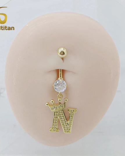 A-Z 26 Letter Initial Belly Button Rings 14G Titanium Curved Barbell Golden Zircon Navel Piercing Body Jewelry Women Accessories