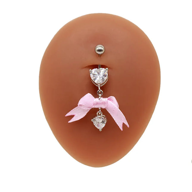 Beautiful Bow Belly Button Ring for Women Heart-shaped Belly Piercing Jewerly Surgical Steel Body Piercing Jewelry