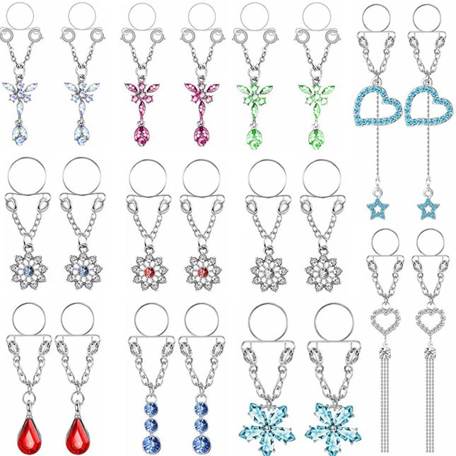 1 Pair New Fake Nipple Ring Sexy Tassel Crystal Butterfly Pendant For Women Girls Adjustable Faux Nipple Piercing Body Jewelry