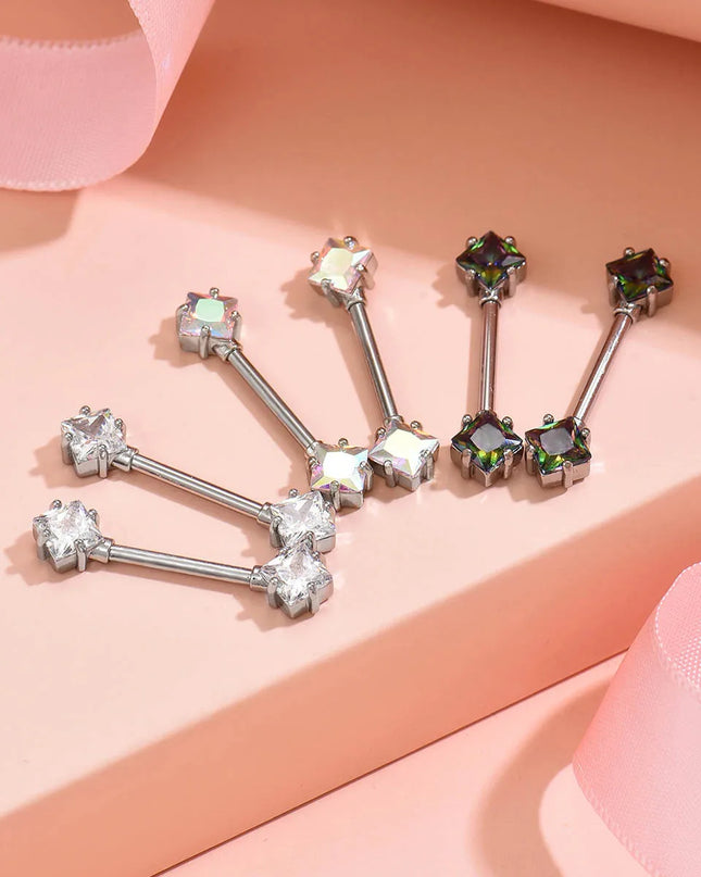 316L Stainless Steel Nipple Ring 14G Barbell Nipple Piercing Jewelry CZ Body Piercing Nipple Rings Unisex