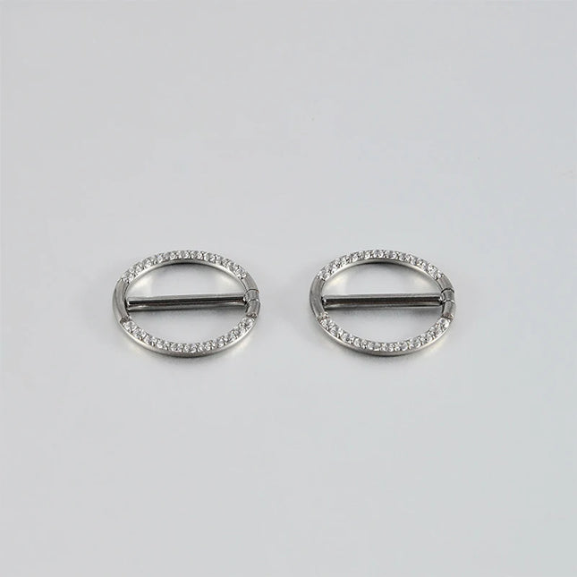 2PC G23 Titanium Goth 14G Circular Nipple Shield CZ Clicker Jewelry Round Nipple Ring Barbell Piercing Jewelry For Women Girls