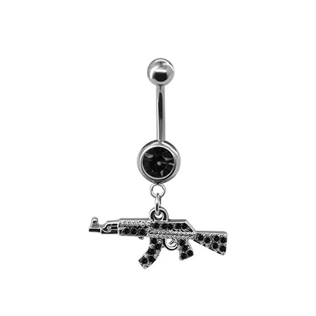 Belly Button Rings Gun Piercing Navel Ring Clear Gem Navel Button Ring Body Jewelry Ombligo Nail Belly Piercing for Women Girls