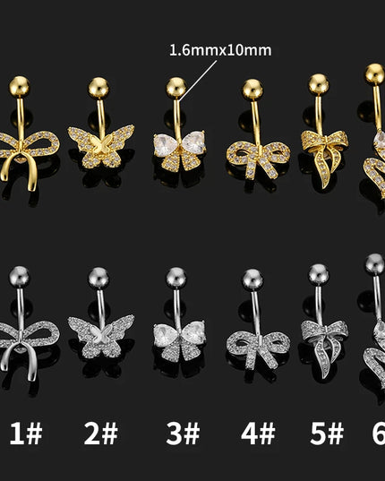 1PC 14G Surgical Steel Belly Button Rings Bow Butterfly Snake Cubic Zirconia Belly Button Barb Ombligo Piercing Jewelry