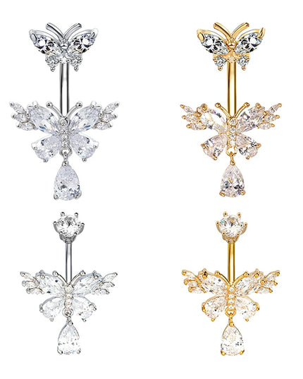 Exquisite Zircon Crystal Belly Button Rings Fashion Butterfly Navel Ring For Women GirlsSexy Belly Piercing Body Jewelry Gifts