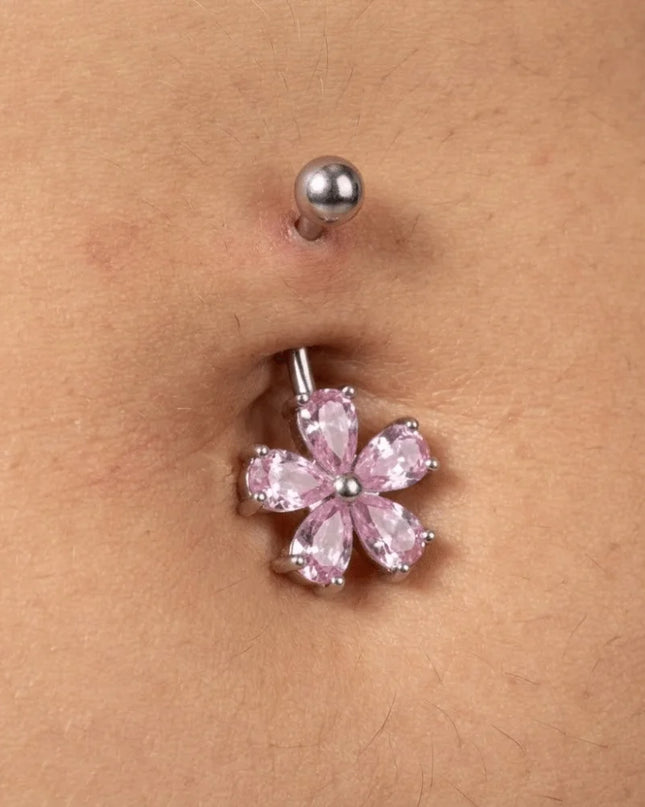 Belly Piercing Jewelry Simple Belly Button Rings Crystal Flower Navel Ring Stainless Steel Zircon Body Piercing Jewelry Beach