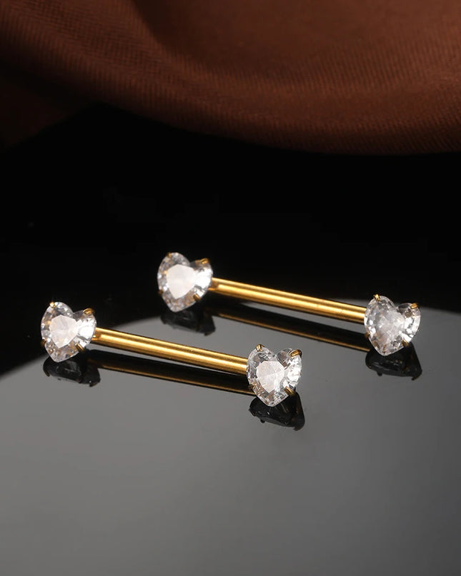 1Pc Titanium Nipple Piercing Jewelry Internally Threaded Nipple Barbell Mamilo Piercing Prong Set Heart CZ Nipple Rings Women