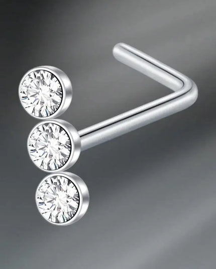 L Shaped Nose Studs Rings Cute Heart Moon Shiny Zircon Gold Silver Color Nose Piercing For Women Girl Nostril Jewelry