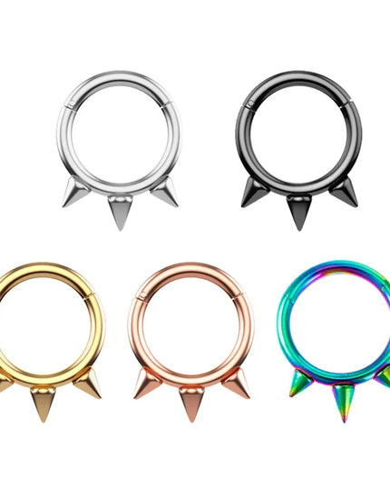 1Pc Punk Spiked Septum Ring - Nostril Piercing Surgical Steel Hinged Hoop Cartilage Earring Nose Clicker Segment Hoop