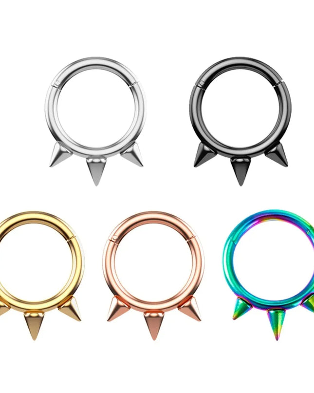 1Pc Punk Spiked Septum Ring - Nostril Piercing Surgical Steel Hinged Hoop Cartilage Earring Nose Clicker Segment Hoop