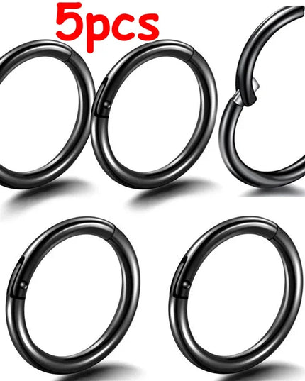 5pc Nose Rings Hoop Hinged Clicker Segment Nose Rings Ear Cartilage Ring Clip Stainless Steel Ear Nose Ring Body Jewelry Gift