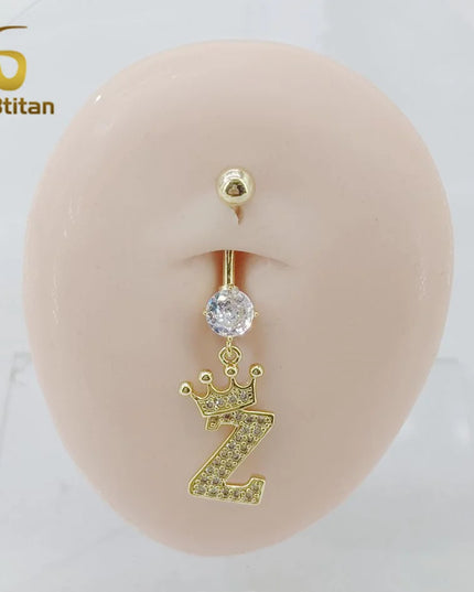 A-Z 26 Letter Initial Belly Button Rings 14G Titanium Curved Barbell Golden Zircon Navel Piercing Body Jewelry Women Accessories