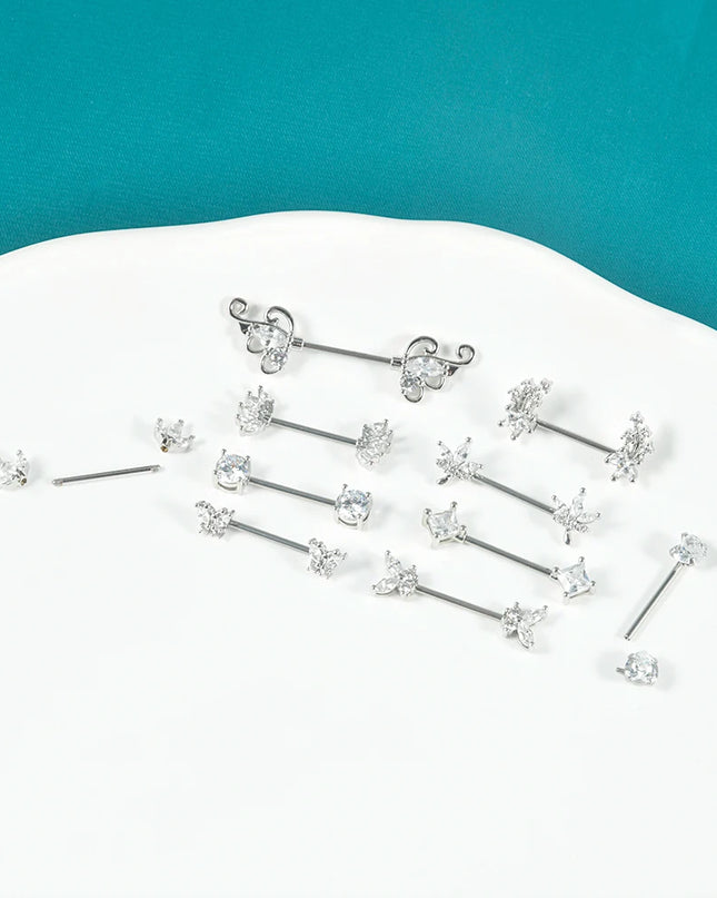 1pair Nipple Piercing Stainless Steel Nipple Rings CZ Butterfly Heart Nipple Barbell For Women Girls 16G Body Piercing Jewelry