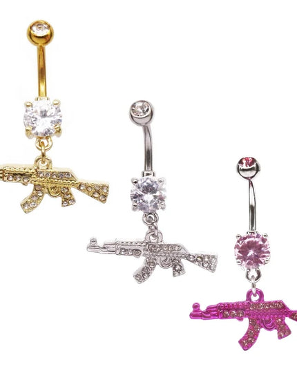 Sexy Belly Button Rings Gun Dangle Navel Ring Clear Gem Belly Button Ring Body Piercing Jewelry Belly Piercing for Women