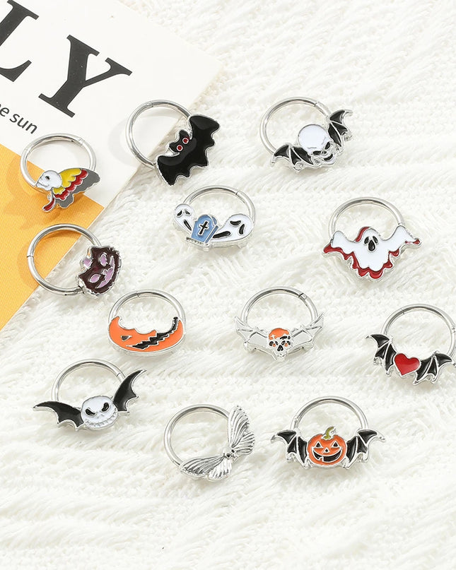 Halloween Gift Hinged Segment Nose Ring Women Ear Rings Nose Piercing Ghost Bat Ear Nose Septum Piercing Body Jewelry