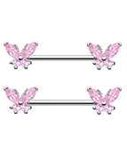 2pcs / Silver PinkButterfly