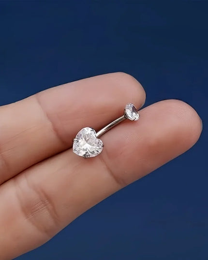 G23 Titanium Heart Shaped Belly Button Ring 14G Clear CZ Women's Navel Piercing Hypoallergenic Sexy Body Jewelry