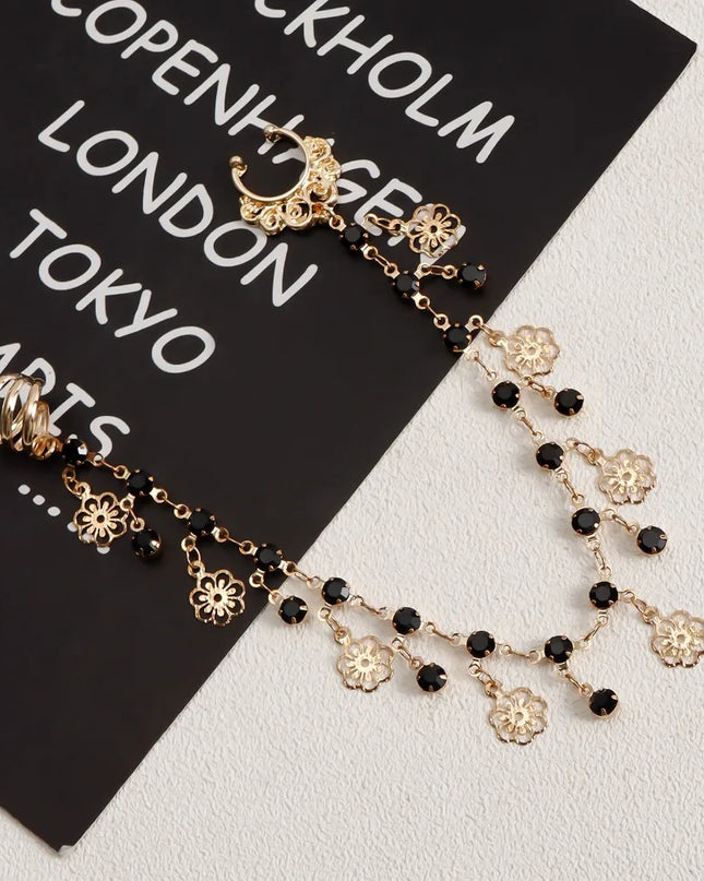 Body Jewelry Earring with Nose Ring Fashion Trendy Nose Clip Rings Gold& Black Fringe Long Chain Tassel Nose Clip Perform