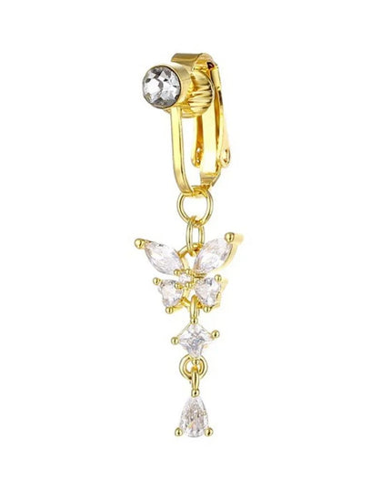 Butterfly Design Clip on Belly Button Zircon Non Piercing Fake Belly Ring Copper/alloy Material Belly Button Rings Body Jewelry