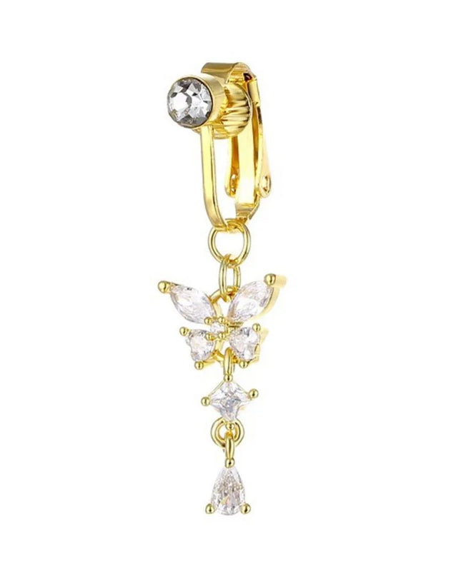 Butterfly Design Clip on Belly Button Zircon Non Piercing Fake Belly Ring Copper/alloy Material Belly Button Rings Body Jewelry