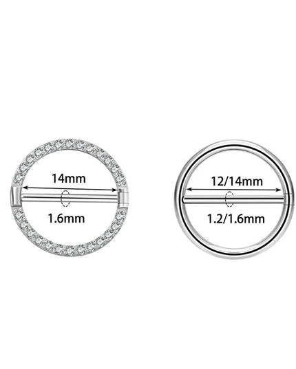 2PC G23 Titanium Goth 14G Circular Nipple Shield CZ Clicker Jewelry Round Nipple Ring Barbell Piercing Jewelry For Women Girls