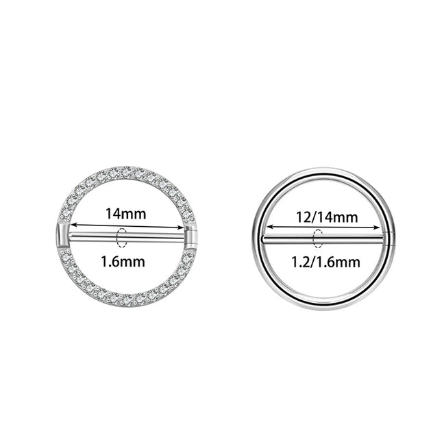 2PC G23 Titanium Goth 14G Circular Nipple Shield CZ Clicker Jewelry Round Nipple Ring Barbell Piercing Jewelry For Women Girls