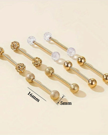 2pcs/8pcs Stainless Steel Nipple Ring Set with Rhinestones Round Balls Piercing For Woman Man Tongue Nail Stud Jewelry