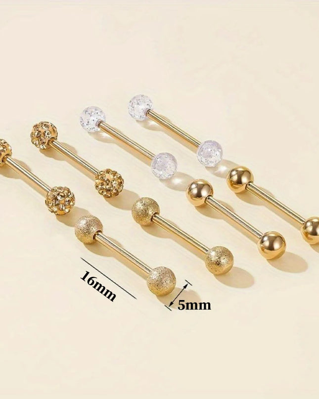 2pcs/8pcs Stainless Steel Nipple Ring Set with Rhinestones Round Balls Piercing For Woman Man Tongue Nail Stud Jewelry