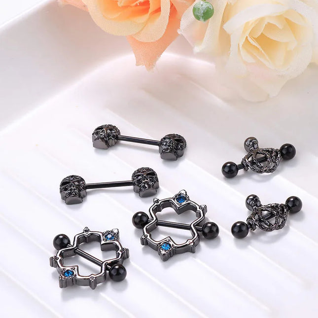 Punk rock sexy black rose nipple ring, body puncture nipple jewelry, women's sexy accessory gift