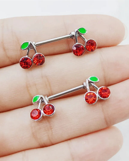 1 Pair Cute Red Crystal Cherry Breast Rings 14G Titanium Nipple Chest Piercing Body Jewelry Women Sexy Accessories Ornament