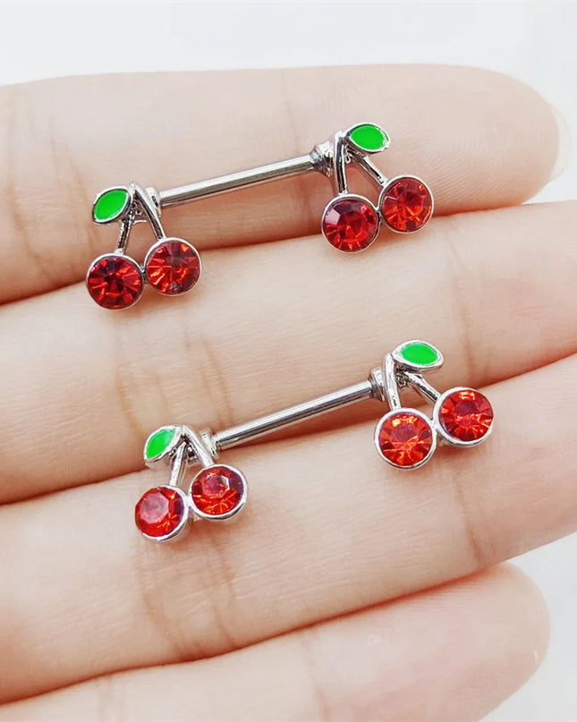 1 Pair Cute Red Crystal Cherry Breast Rings 14G Titanium Nipple Chest Piercing Body Jewelry Women Sexy Accessories Ornament