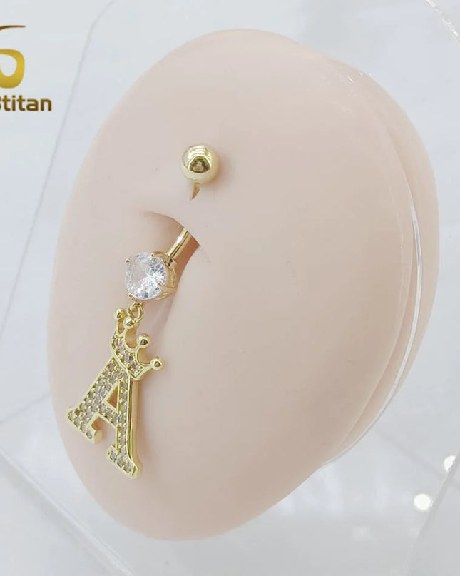 A-Z 26 Letter Initial Belly Button Rings 14G Titanium Curved Barbell Golden Zircon Navel Piercing Body Jewelry Women Accessories