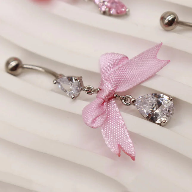 Beautiful Bow Belly Button Ring for Women Heart-shaped Belly Piercing Jewerly Surgical Steel Body Piercing Jewelry