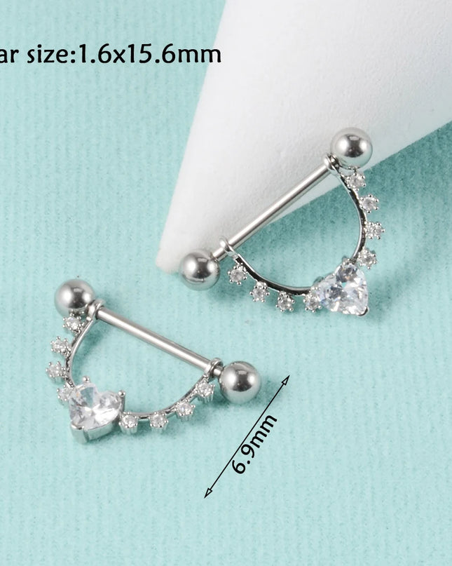 1Pair Sword Cross Nipple Piercing Barbell Surgical Steel Crystal Nipple Shield Cover Heart Butterfly Nipple Ring Body Jewelry14G