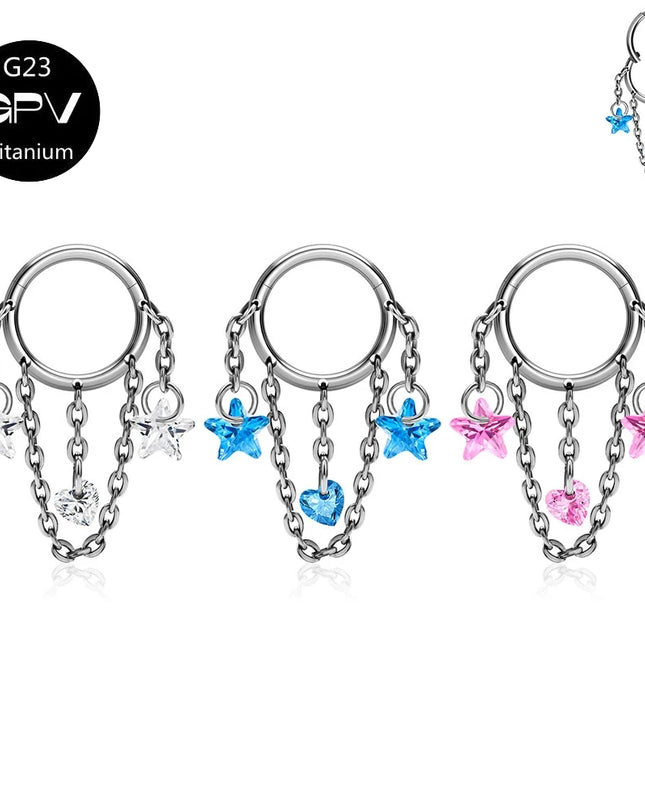 ASTM G23 Titanium Nasal Diaphragm Ring Chain Pendant Closed Loop Nose Ring Male Female Perforated Jewelry Earrings