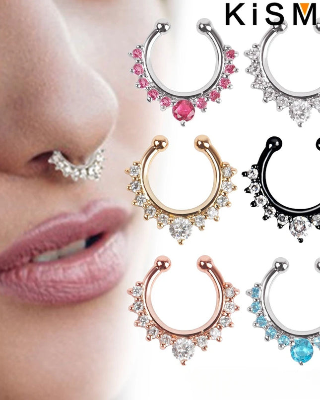 1PC Fashion Rhinestone Nose Ring Lip Ring Faux Septum Rings Unisex Jewelry Perfect for Women Men Stylish Earring Set