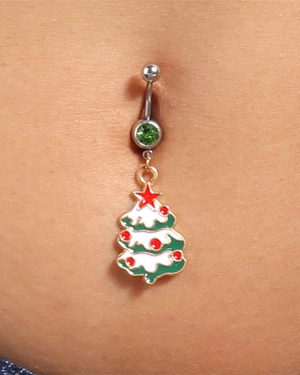 Cute Christmas Tree Belly Button Rings for Women Sexy Piercing Body Jewelry Navel Rings Girls Party Festival Jewelry Gifts