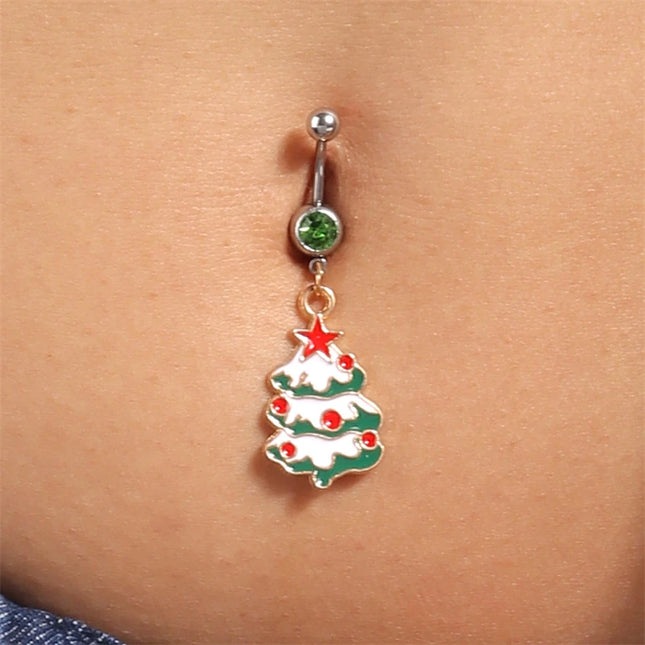 Cute Christmas Tree Belly Button Rings for Women Sexy Piercing Body Jewelry Navel Rings Girls Party Festival Jewelry Gifts
