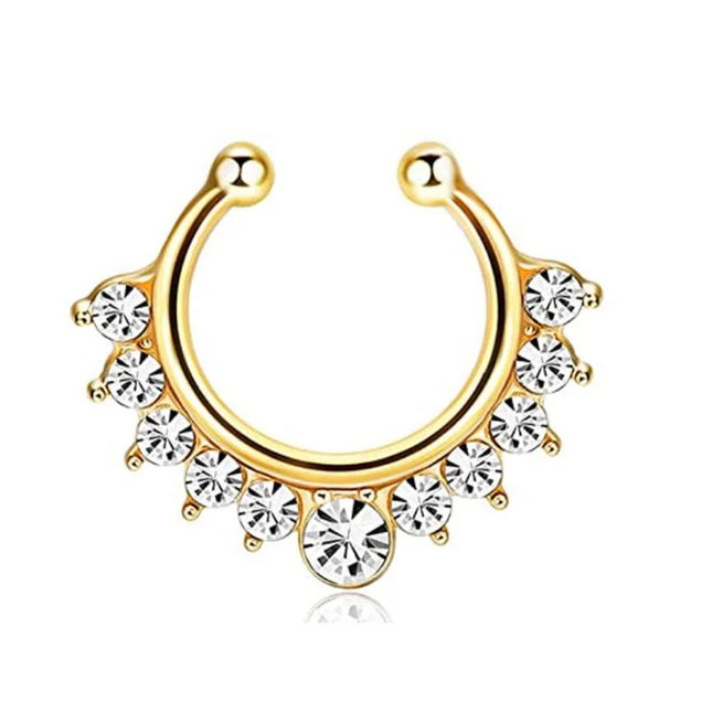 5pcs Wholesale Nose Piercing Fake Septum Ring Rhinestone Crystal Metal Faux Percing Nose Rings For Women Lady Punk Body Jewelry