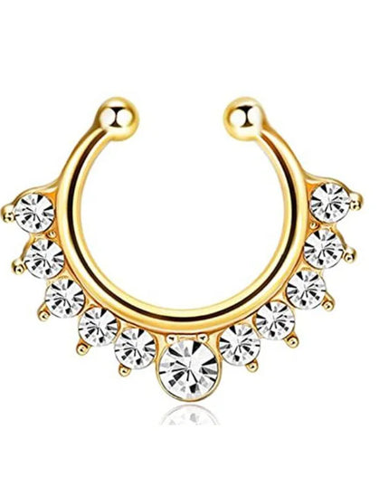 5pcs Wholesale Nose Piercing Fake Septum Ring Rhinestone Crystal Metal Faux Percing Nose Rings For Women Lady Punk Body Jewelry