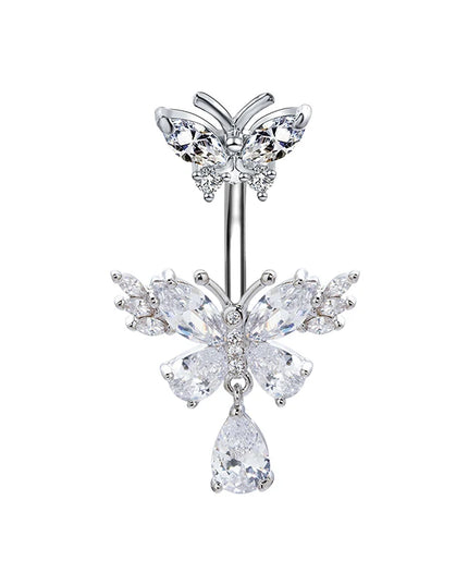 Exquisite Zircon Crystal Belly Button Rings Fashion Butterfly Navel Ring For Women GirlsSexy Belly Piercing Body Jewelry Gifts