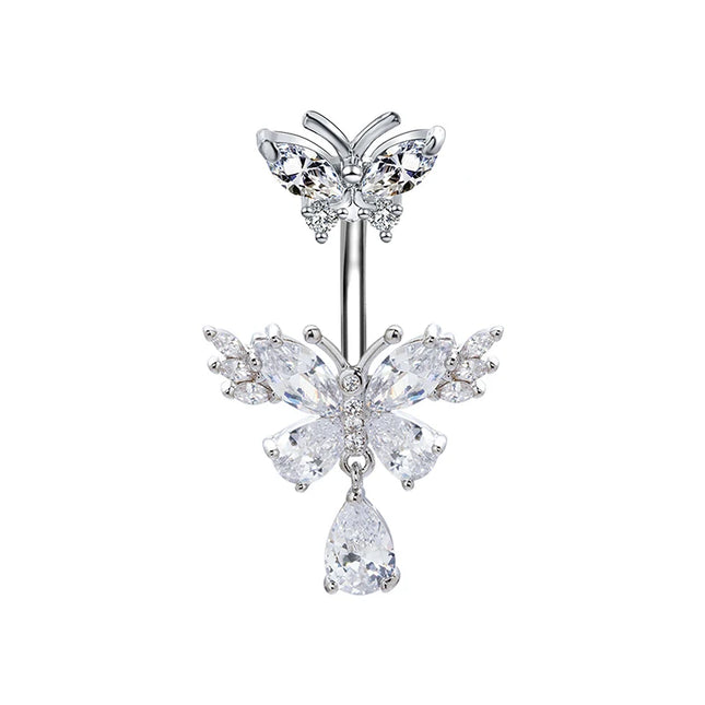 Exquisite Zircon Crystal Belly Button Rings Fashion Butterfly Navel Ring For Women GirlsSexy Belly Piercing Body Jewelry Gifts