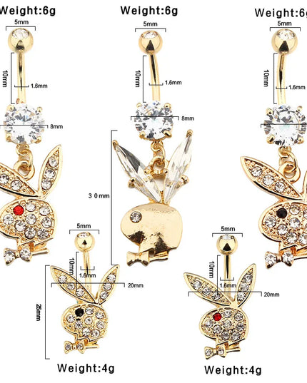 1pc Belly Button Rings Bunny Navel rings Gold color Rabbit Belly Rings for Women Gem stone Pink Bunny Fake Belly Piercing Ring