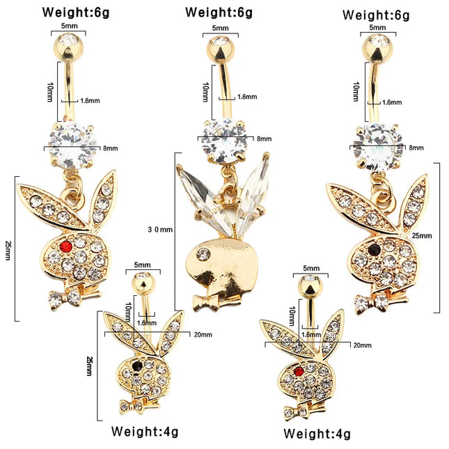 1pc Belly Button Rings Bunny Navel rings Gold color Rabbit Belly Rings for Women Gem stone Pink Bunny Fake Belly Piercing Ring