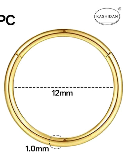 18G gold nose ring for men and women, hinged clicker septum ring for nose/cartilage/body piercing jewelry, 6mm/8mm/10mm/12mm