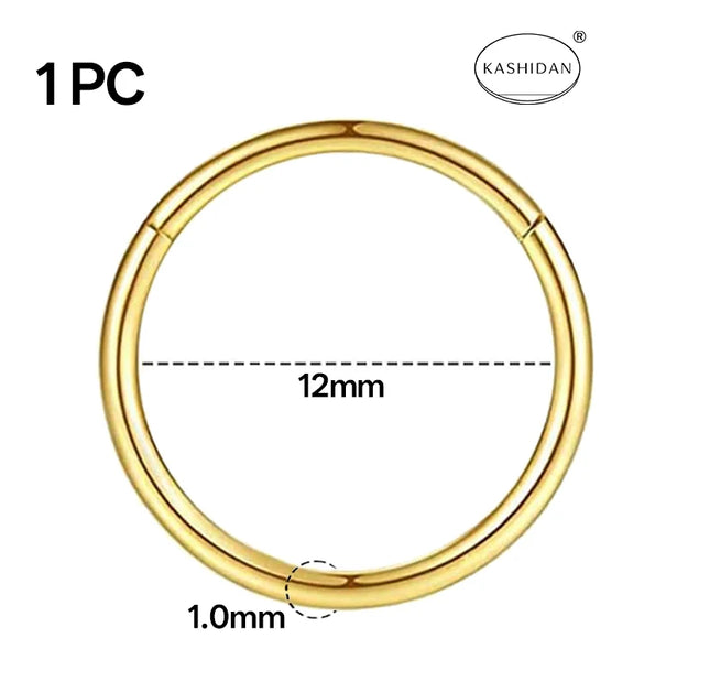 18G gold nose ring for men and women, hinged clicker septum ring for nose/cartilage/body piercing jewelry, 6mm/8mm/10mm/12mm